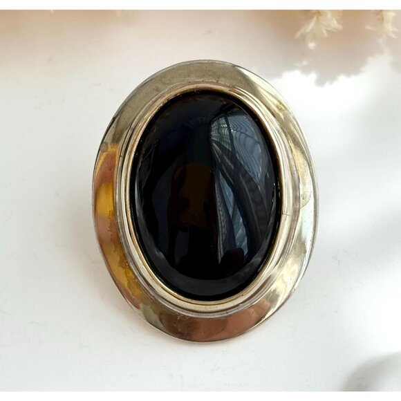 Black Onyx Gemstone Hand Wrought New Mexico Sterling 925 Vintage Pendant - Picture 1 of 10